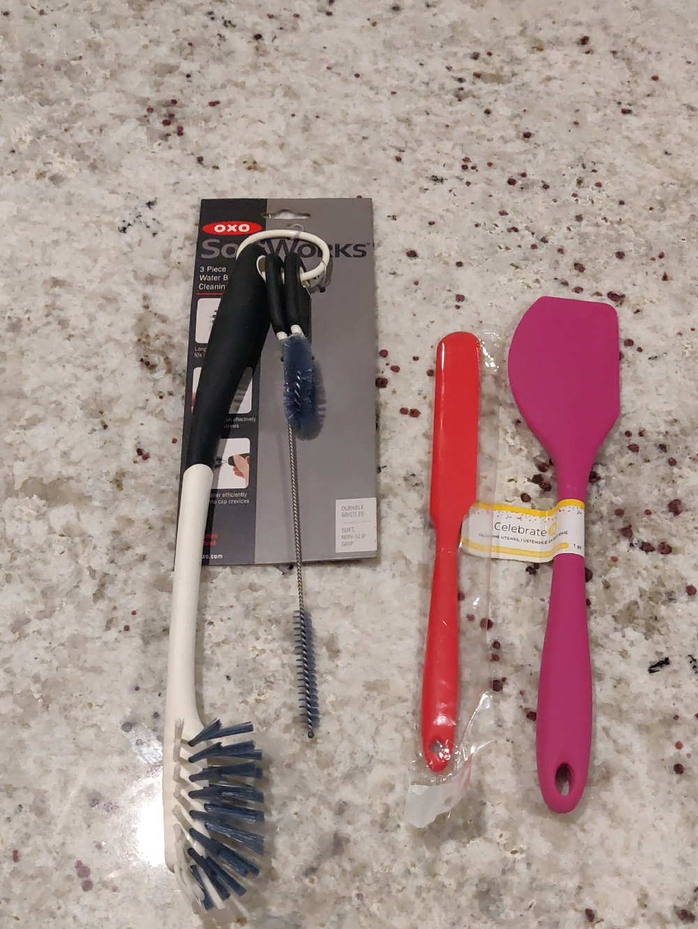 New!Kitchen Lot OXO bottle brush pink silicone spatula and red silicone spreader